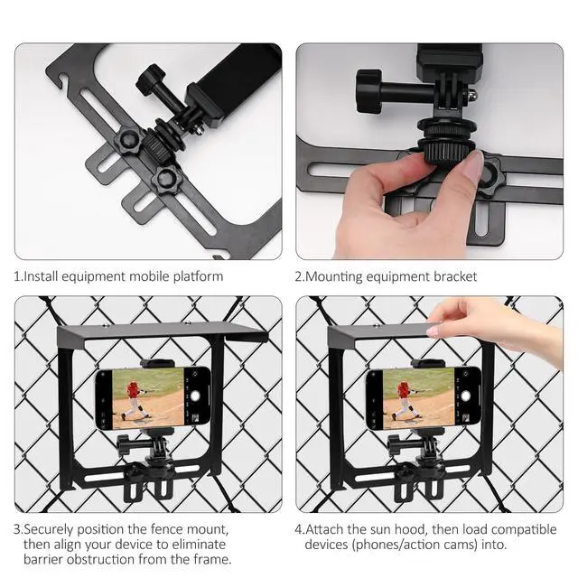 Alt view image 6 of 7 - Cell Phone Fence Mount with Shade, Game Recording Mounting Kit Works with Gamechanger, iPhone, Mevo Start, Phones, and GoPro, for Recording Baseball,Softball and Tennis Games