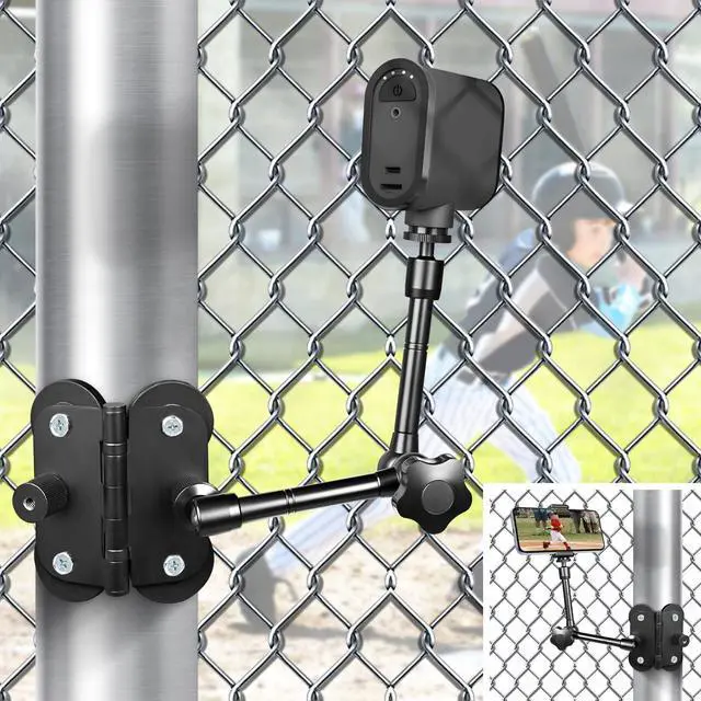 Main image of Magnetic Camera Fence Mount, Post Mount for Mevo Start/GoPro/Insta360/DJI OSMO Pocket 3/iPhone, Two 1/4'' Threaded Points Camera Magnet Holder for Game Changer Recording Baseball Softball Tennis Games