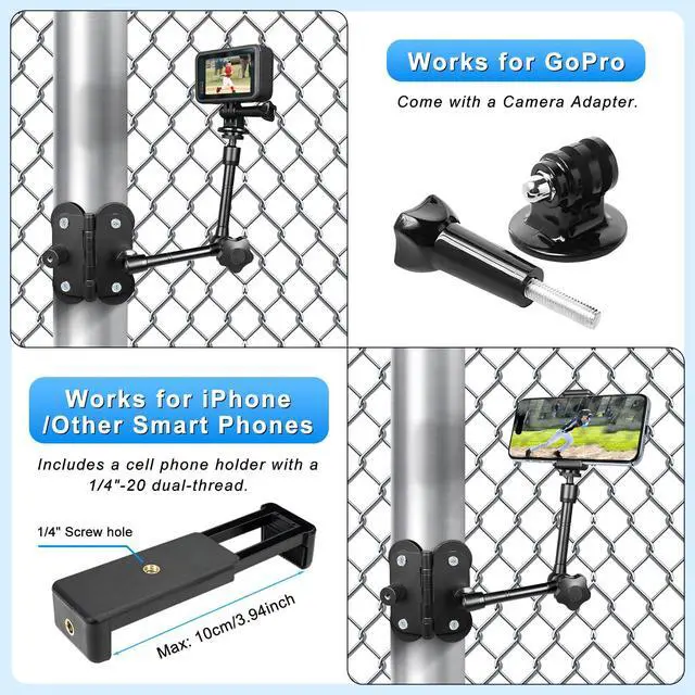Alt view image 2 of 7 - Magnetic Camera Fence Mount, Post Mount for Mevo Start/GoPro/Insta360/DJI OSMO Pocket 3/iPhone, Two 1/4'' Threaded Points Camera Magnet Holder for Game Changer Recording Baseball Softball Tennis Games