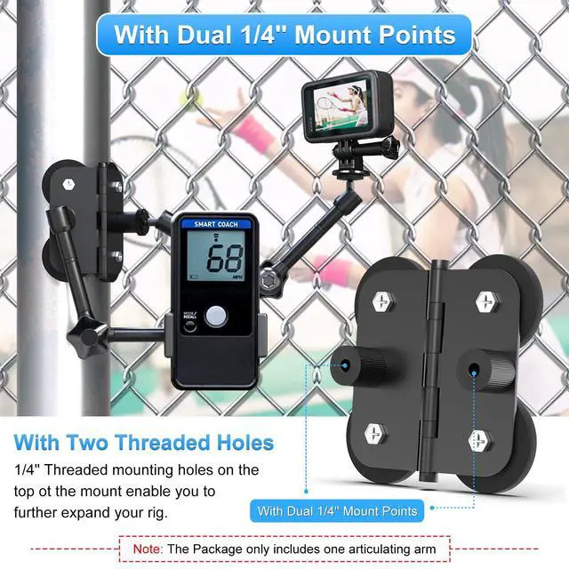 Alt view image 5 of 7 - Magnetic Camera Fence Mount, Post Mount for Mevo Start/GoPro/Insta360/DJI OSMO Pocket 3/iPhone, Two 1/4'' Threaded Points Camera Magnet Holder for Game Changer Recording Baseball Softball Tennis Games