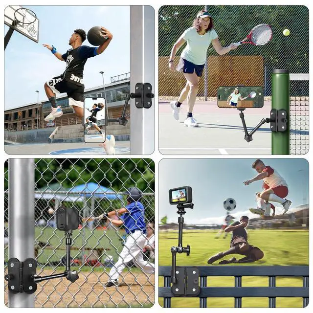 Alt view image 6 of 7 - Magnetic Camera Fence Mount, Post Mount for Mevo Start/GoPro/Insta360/DJI OSMO Pocket 3/iPhone, Two 1/4'' Threaded Points Camera Magnet Holder for Game Changer Recording Baseball Softball Tennis Games