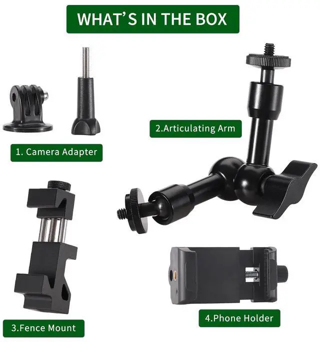 Alt view image 3 of 5 - Fence Mount for Mevo Start Aluminum Game Changer Mounting Kit with Dual 1/4 Mount Points, Compatible with GoPro/Cell Phone, All Metal Arm for Recording Baseball/Softball and Tennis Game