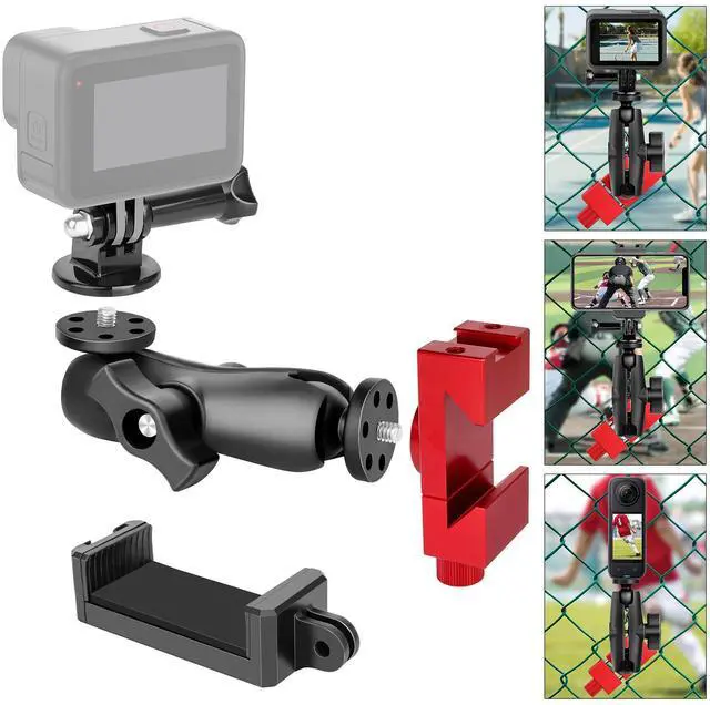 Main image of Fence Mount for Gopro, Aluminum Phone Fence Mount Compatible with Gopro, Mevo Start, Smartphone, Action Camera, Insta360, Game Changer Mounting Kit for Baseball, Softball, Tennis, Football Recording