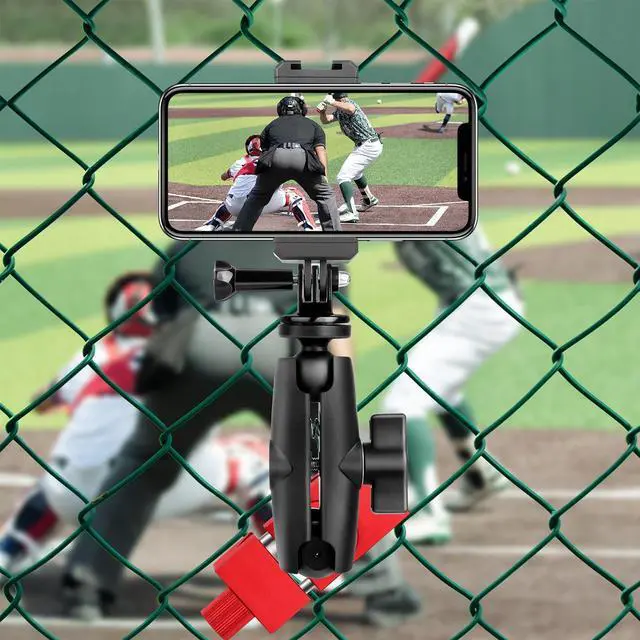 Alt view image 4 of 7 - Fence Mount for Gopro, Aluminum Phone Fence Mount Compatible with Gopro, Mevo Start, Smartphone, Action Camera, Insta360, Game Changer Mounting Kit for Baseball, Softball, Tennis, Football Recording