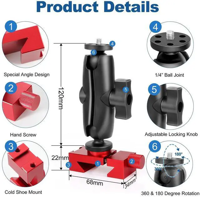 Alt view image 6 of 7 - Fence Mount for Gopro, Aluminum Phone Fence Mount Compatible with Gopro, Mevo Start, Smartphone, Action Camera, Insta360, Game Changer Mounting Kit for Baseball, Softball, Tennis, Football Recording