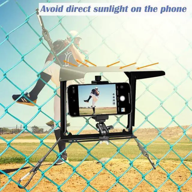 Alt view image 4 of 7 - Cell Phone Fence Mount with Shade, Phones Holder Mounting Kit for iPhone, Mevo Start, GoPro and Other Action Cameras, for Recording Baseball, Hockey, Softball and Tennis Games (Black)