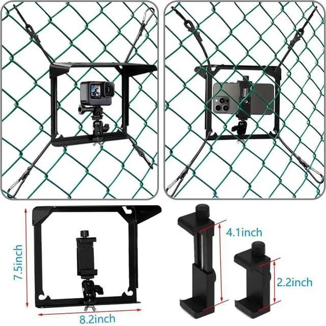 Alt view image 7 of 7 - Cell Phone Fence Mount with Shade, Phones Holder Mounting Kit for iPhone, Mevo Start, GoPro and Other Action Cameras, for Recording Baseball, Hockey, Softball and Tennis Games (Black)