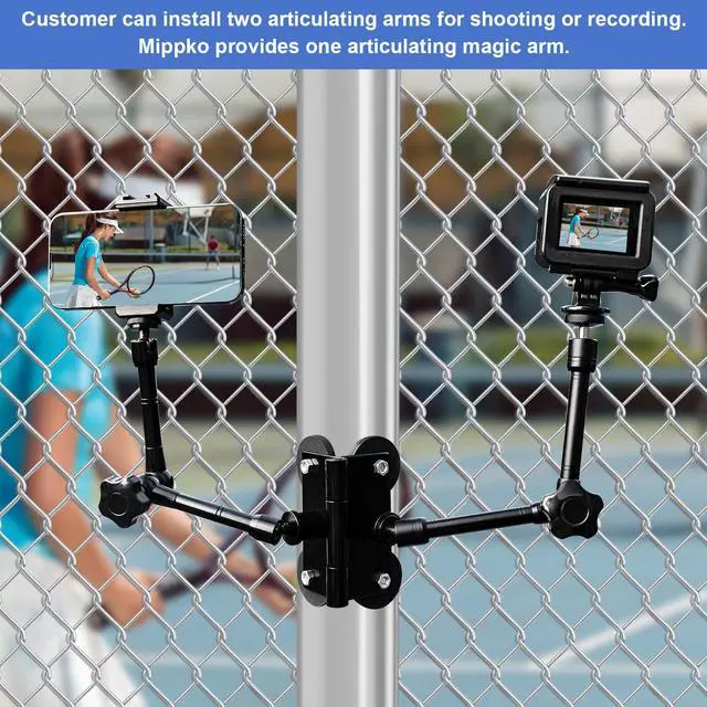 Alt view image 3 of 7 - Magnetic Camera Fence Mount for Mevo Start/GoPro / Insta360 / DJI OSMO Pocket 3 / iPhone, Two 1/4"-20 Mount Points Camera Magnet Fence Holder for Recording Baseball/Softball/Tennis Games