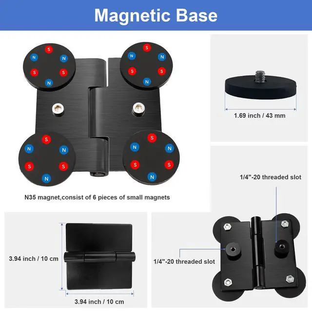 Alt view image 4 of 7 - Magnetic Camera Fence Mount for Mevo Start/GoPro / Insta360 / DJI OSMO Pocket 3 / iPhone, Two 1/4"-20 Mount Points Camera Magnet Fence Holder for Recording Baseball/Softball/Tennis Games
