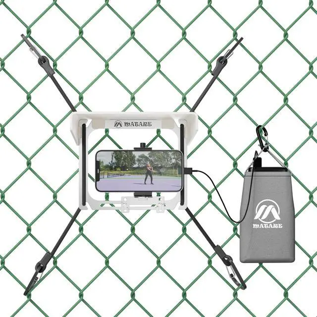 Main image of Cell Phone Fence Mount with Shade, Mounting Kit Works with iPhone, Mevo Start, Phones, GoPro and Other Action Cameras, for Recording Baseball,Softball and Tennis Games(Mini Plus)
