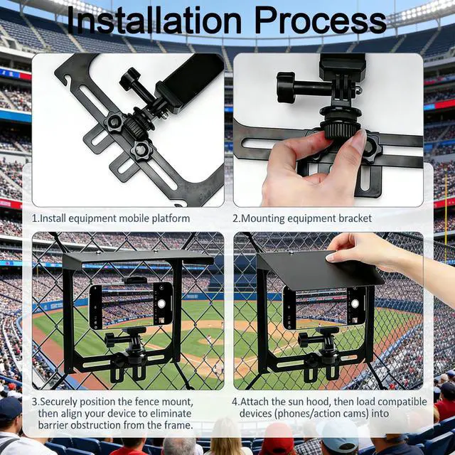 Alt view image 3 of 6 - Sports Gamechanger Fence Mount - Gamechanger Streaming Mounting Kit for Fence Holder for iPhone Insta 360 & Action Cameras, Great for Recording Football, Baseball & Tennis