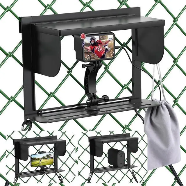 Main image of Foldable Phone Fence Mount with Sunshade Ultra-Thin Portable All-in-One Kit for iPhone, GoPro, Mevo, Insta360 & Action Cameras Stable Hands for Baseball, Football & Soccer Games