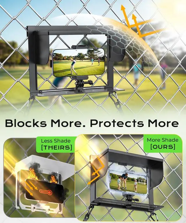 Alt view image 3 of 7 - Foldable Phone Fence Mount with Sunshade Ultra-Thin Portable All-in-One Kit for iPhone, GoPro, Mevo, Insta360 & Action Cameras Stable Hands for Baseball, Football & Soccer Games