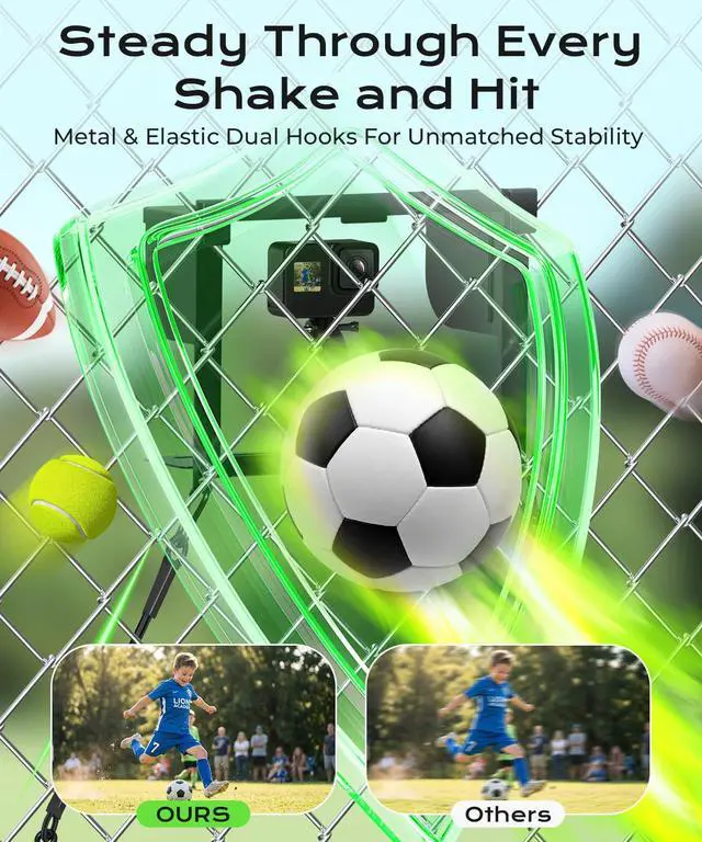Alt view image 4 of 7 - Foldable Phone Fence Mount with Sunshade Ultra-Thin Portable All-in-One Kit for iPhone, GoPro, Mevo, Insta360 & Action Cameras Stable Hands for Baseball, Football & Soccer Games