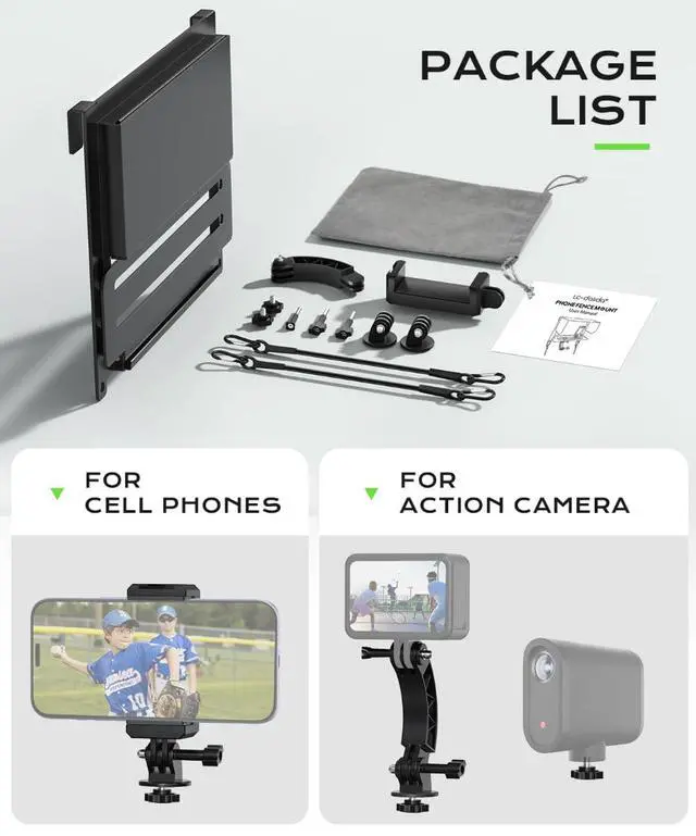 Alt view image 7 of 7 - Foldable Phone Fence Mount with Sunshade Ultra-Thin Portable All-in-One Kit for iPhone, GoPro, Mevo, Insta360 & Action Cameras Stable Hands for Baseball, Football & Soccer Games