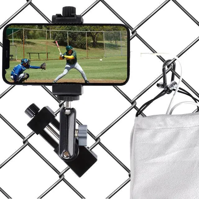 Main image of Cell Phone Fence Mount for iPhone, GoPro, Insta360, and Other Action Cameras, Mevo Start for Baseball Softball Tennis Recording, Cameras Net Chain Link Fence Clip Mount Holder