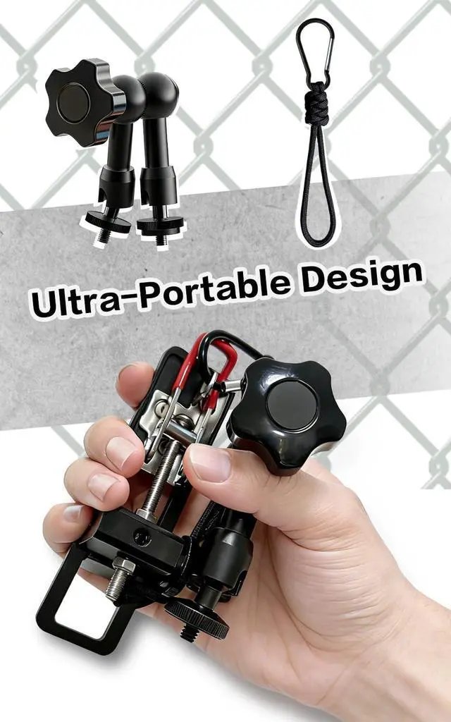 Alt view image 5 of 6 - Fence Mount for Mevo Start and iPhone - Adjustable Fence Clip Mount Holder with Three 1/4 inch Camera Mounting Points, Quick Setup Game Changer Mounting Kit for Baseball/Softball Games