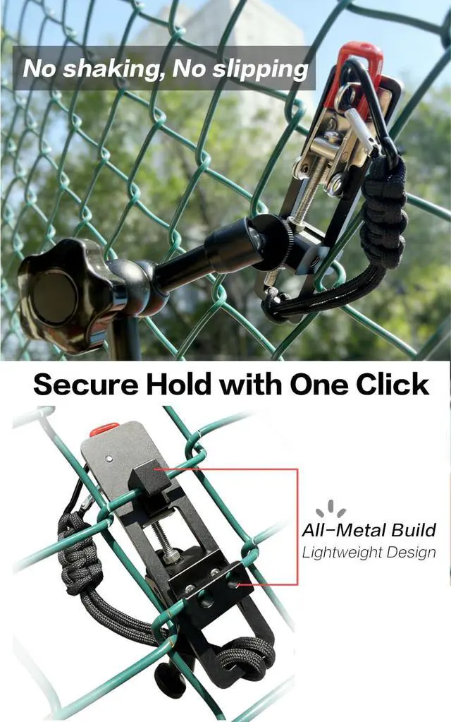 Alt view image 4 of 6 - Fence Mount for Mevo Start and iPhone - Adjustable Fence Clip Mount Holder with Three 1/4 inch Camera Mounting Points, Quick Setup Game Changer Mounting Kit for Baseball/Softball Games