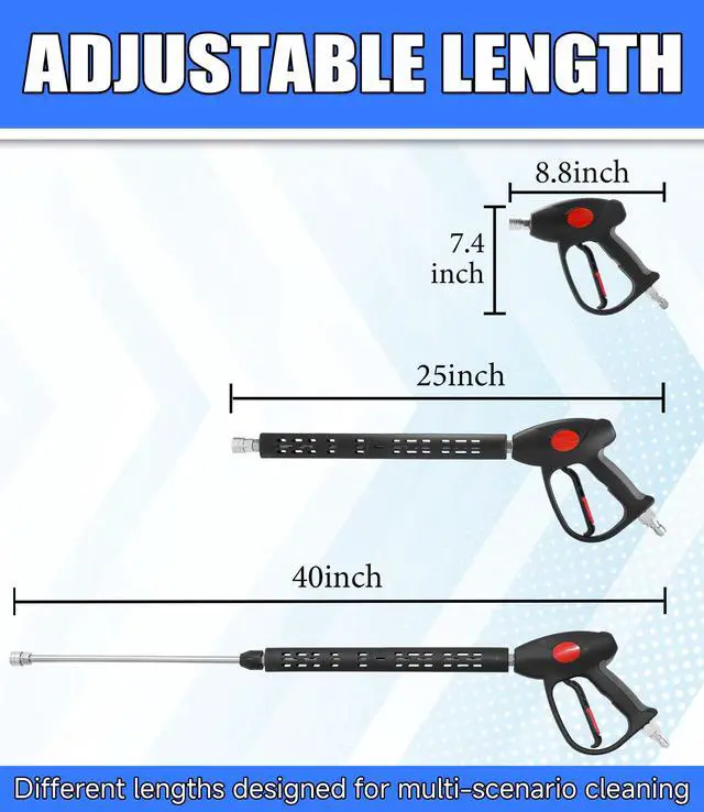 Alt view image 4 of 7 - Swivel Pressure Washer Gun, 40 Inch Power Washer Wand with 3/8" Quick Connect, 4000 PSI High Pressure Spray Gun for Car Wash, 5 Nozzle Tips
