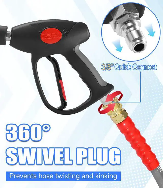 Alt view image 3 of 7 - Swivel Pressure Washer Gun, 40 Inch Power Washer Wand with 3/8" Quick Connect, 4000 PSI High Pressure Spray Gun for Car Wash, 5 Nozzle Tips