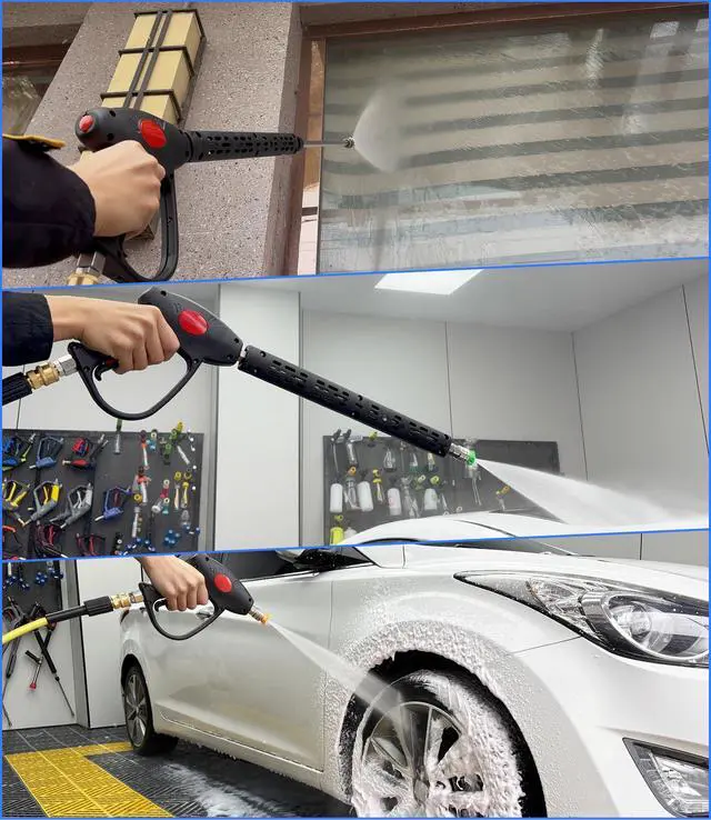 Alt view image 6 of 7 - Swivel Pressure Washer Gun, 40 Inch Power Washer Wand with 3/8" Quick Connect, 4000 PSI High Pressure Spray Gun for Car Wash, 5 Nozzle Tips
