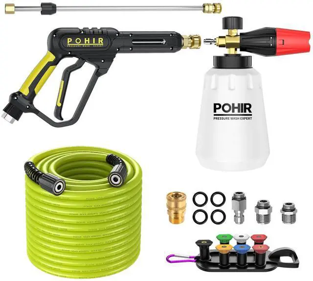 Main image of Pressure Washer Gun with Foam Cannon & 50ft Power Washer Hose, 3600PSI Pressure Washing Kit with 15" Extension Wand & 7 Nozzle Tips, 3/8'' Quick Connector & M22 15mm/14mm Fittings
