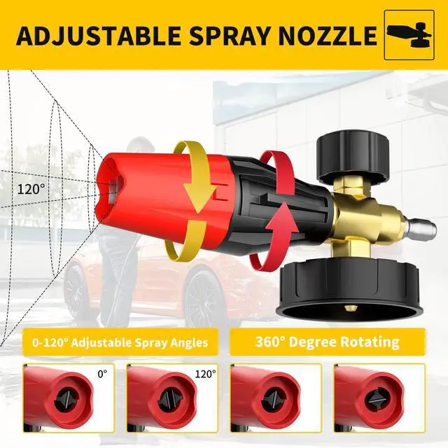 Alt view image 3 of 7 - Pressure Washer Gun with Foam Cannon & 50ft Power Washer Hose, 3600PSI Pressure Washing Kit with 15" Extension Wand & 7 Nozzle Tips, 3/8'' Quick Connector & M22 15mm/14mm Fittings