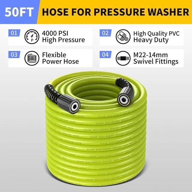 Alt view image 5 of 7 - Pressure Washer Gun with Foam Cannon & 50ft Power Washer Hose, 3600PSI Pressure Washing Kit with 15" Extension Wand & 7 Nozzle Tips, 3/8'' Quick Connector & M22 15mm/14mm Fittings