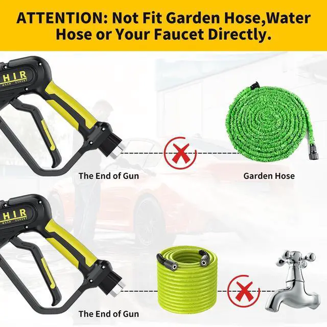 Alt view image 6 of 7 - Pressure Washer Gun with Foam Cannon & 50ft Power Washer Hose, 3600PSI Pressure Washing Kit with 15" Extension Wand & 7 Nozzle Tips, 3/8'' Quick Connector & M22 15mm/14mm Fittings