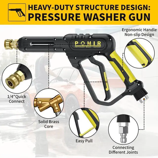Alt view image 4 of 7 - Pressure Washer Gun with Foam Cannon & 50ft Power Washer Hose, 3600PSI Pressure Washing Kit with 15" Extension Wand & 7 Nozzle Tips, 3/8'' Quick Connector & M22 15mm/14mm Fittings
