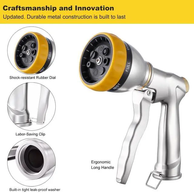 Alt view image 3 of 7 - Garden Hose Nozzle Sprayer, 100% Heavy Duty Metal Water Hose Sprayer with 7 Spray Patterns, High Pressure Spray Nozzle for Watering Plants & Lawns, Washing Cars & Pets