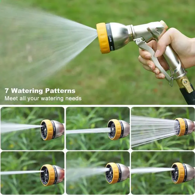 Alt view image 4 of 7 - Garden Hose Nozzle Sprayer, 100% Heavy Duty Metal Water Hose Sprayer with 7 Spray Patterns, High Pressure Spray Nozzle for Watering Plants & Lawns, Washing Cars & Pets