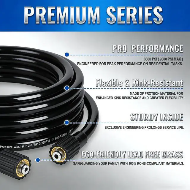 Alt view image 2 of 7 - Pressure Washer Gun and Hose Kit, 30 FT Kink Resistant Power Washer Hose and Replacement Wand Extension, 5 Nozzle Tips, M22-14 Fitting, 3600 PSI