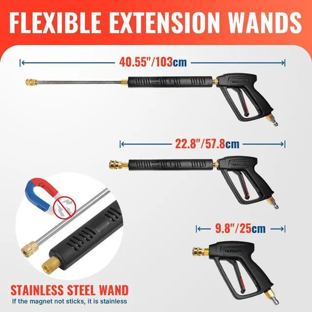 Alt view image 4 of 7 - Pressure Washer Gun and Hose, 25 FT Flexible Hose with Stainless Steel Extension Power Washer Wand, 3/8" Swivel Quick Connect & M22-14mm Adapter Replacement for Ryobi Simpson Honda (Green)