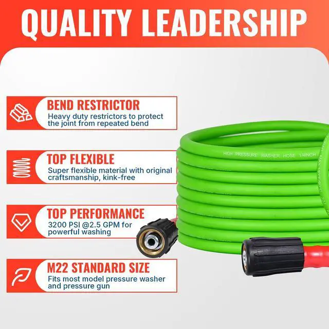 Alt view image 6 of 7 - Pressure Washer Gun and Hose, 25 FT Flexible Hose with Stainless Steel Extension Power Washer Wand, 3/8" Swivel Quick Connect & M22-14mm Adapter Replacement for Ryobi Simpson Honda (Green)