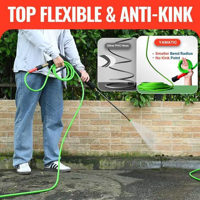 Alt view image 5 of 7 - Pressure Washer Gun and Hose, 25 FT Flexible Hose with Stainless Steel Extension Power Washer Wand, 3/8" Swivel Quick Connect & M22-14mm Adapter Replacement for Ryobi Simpson Honda (Green)