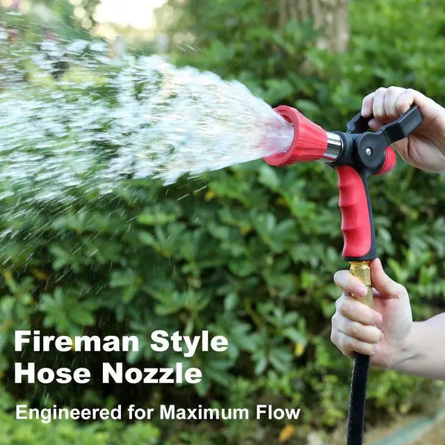 Alt view image 2 of 7 - High Pressure Fireman's Spray Nozzle, Heavy Duty Metal Garden Hose Nozzle with Lever Handle and Slip Ergonomic Grip, Adjustable Water Nozzle for Watering Lawn and Garden, Washing Car & Pet