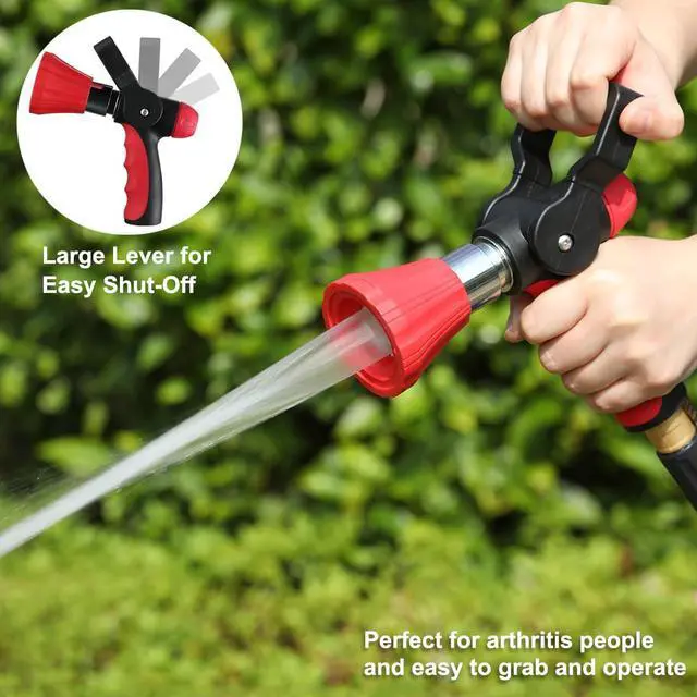 Alt view image 3 of 7 - High Pressure Fireman's Spray Nozzle, Heavy Duty Metal Garden Hose Nozzle with Lever Handle and Slip Ergonomic Grip, Adjustable Water Nozzle for Watering Lawn and Garden, Washing Car & Pet