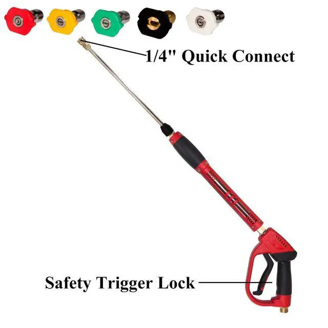 Alt view image 6 of 7 - Pressure Washer Gun, Red High Power Washer Gun with Replacement Wand Extension, 5 Nozzle Tips, M22 Fittings, 40 Inch, 5000 PSI