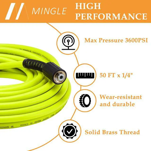 Alt view image 2 of 7 - Pressure Washer Hose 50 FT x 1/4" - Replacement Power Wash Hose with M22 14mm Stainless Steel Quick Connect Power Washer Adapter Sets - 3600PSI