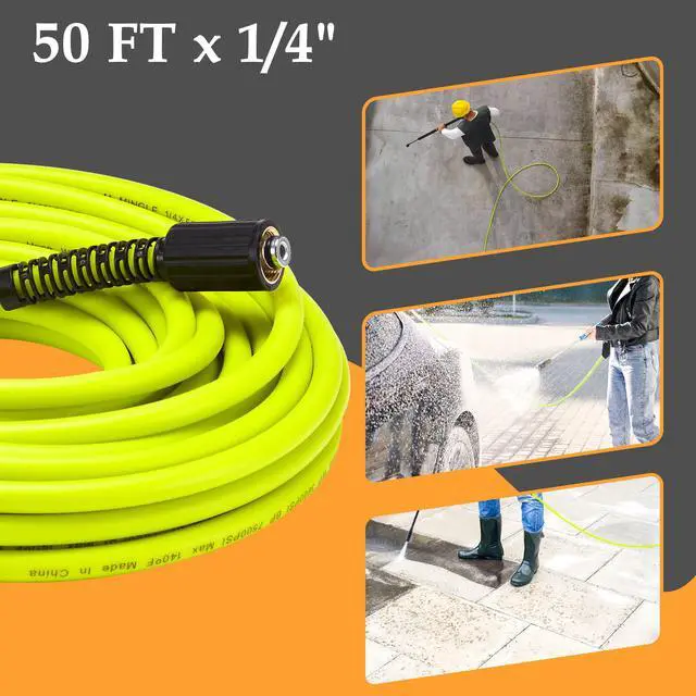 Alt view image 4 of 7 - Pressure Washer Hose 50 FT x 1/4" - Replacement Power Wash Hose with M22 14mm Stainless Steel Quick Connect Power Washer Adapter Sets - 3600PSI