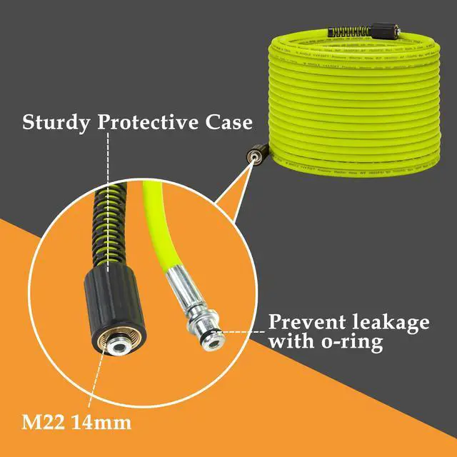 Alt view image 6 of 7 - Pressure Washer Hose 50 FT x 1/4" - Replacement Power Wash Hose with M22 14mm Stainless Steel Quick Connect Power Washer Adapter Sets - 3600PSI