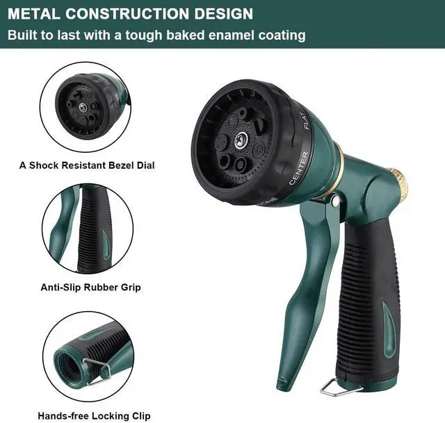 Alt view image 4 of 7 - Garden Hose Nozzle Sprayer Heavy Duty, 100% Metal Spray Nozzle High Pressure Water Hose Nozzle with 7 Patterns for Watering Garden, Washing Cars and Showering Pets