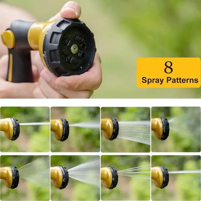 Alt view image 4 of 6 - Garden Hose Nozzle Heavy Duty, 100% Metal Water Hose Sprayer with 8 Spray Patterns, High Pressure Spray Nozzle Thumb Control On Off Valve for Outdoor Lawn & Plant Watering, Car & Pet Washing