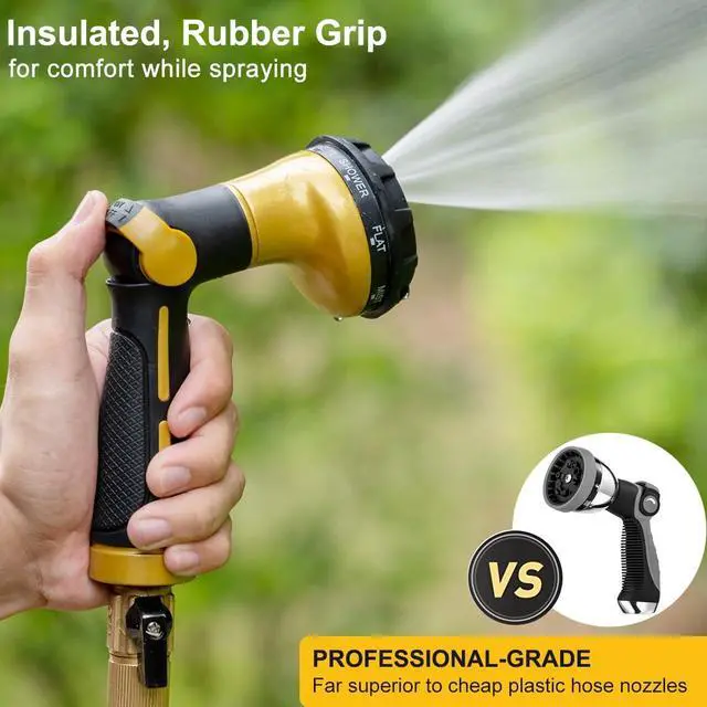 Alt view image 5 of 6 - Garden Hose Nozzle Heavy Duty, 100% Metal Water Hose Sprayer with 8 Spray Patterns, High Pressure Spray Nozzle Thumb Control On Off Valve for Outdoor Lawn & Plant Watering, Car & Pet Washing