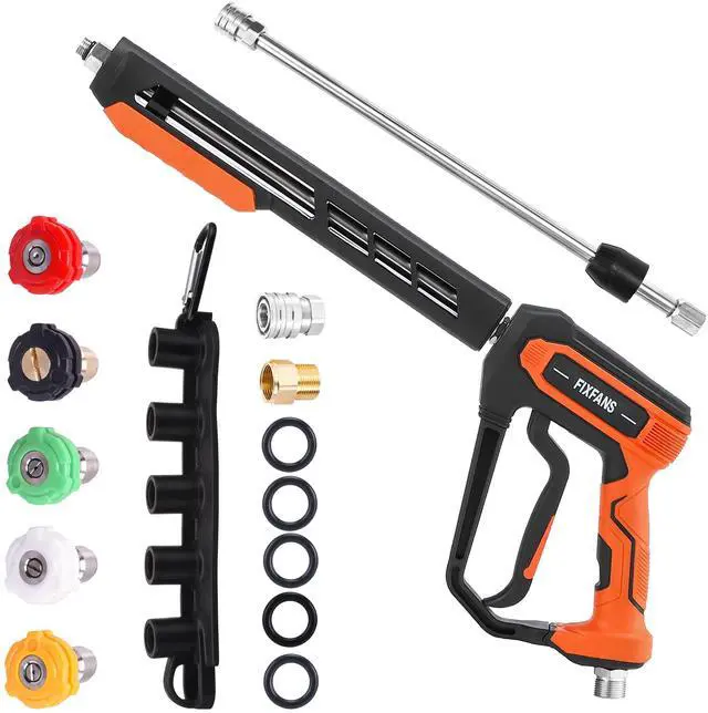 Main image of Pressure Washer Gun Kit, 5000PSI Power Washer Handle Gun with Replacement Wand Extension, High Pressure Spray Gun with 5 Nozzle Tips, M22 Fitting, 1/4" Quick Connect Female