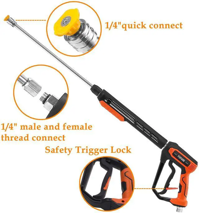 Alt view image 6 of 7 - Pressure Washer Gun Kit, 5000PSI Power Washer Handle Gun with Replacement Wand Extension, High Pressure Spray Gun with 5 Nozzle Tips, M22 Fitting, 1/4" Quick Connect Female