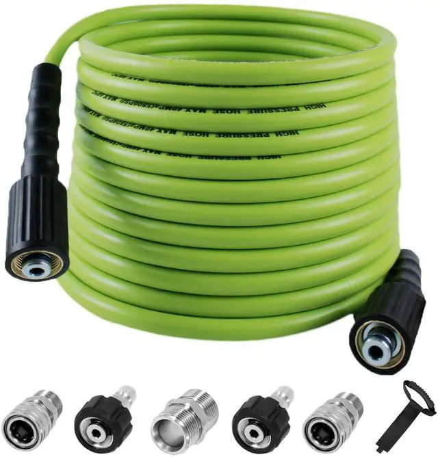 Main image of Pressure Washer Hose 100FT for Power Washer, 5800 PSI Kink Resistant Pressure Washing Extension Hose, 1/4" Power Washer Hose Replacement (M22-14mm) with 3/8" Quick Connector, Green
