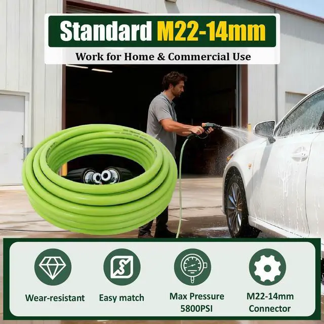 Alt view image 3 of 7 - Pressure Washer Hose 100FT for Power Washer, 5800 PSI Kink Resistant Pressure Washing Extension Hose, 1/4" Power Washer Hose Replacement (M22-14mm) with 3/8" Quick Connector, Green
