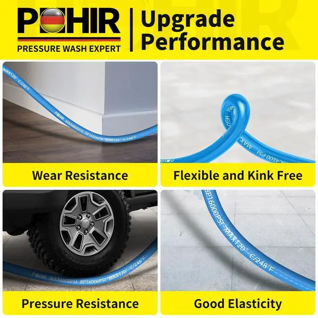 Alt view image 4 of 7 - Pressure Washer Hose 50FT 3/8" for Cold & Hot Water (Up to 248) 4800 PSI Kink Resistant Industrial Grade Steel Wire Braided QC Ends with 2 M22-14mm to 3/8" Adapters for Professional and Home